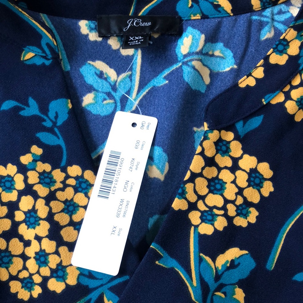 J. Crew Navy Blue Floral Wrap Blouse with Yellow Flowers - Picture 8 of 8